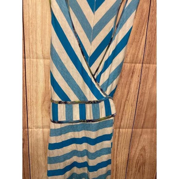 Free People size 12 Blue White Striped Racerback V-Neck wrap Dress Boho camo - Picture 7 of 11